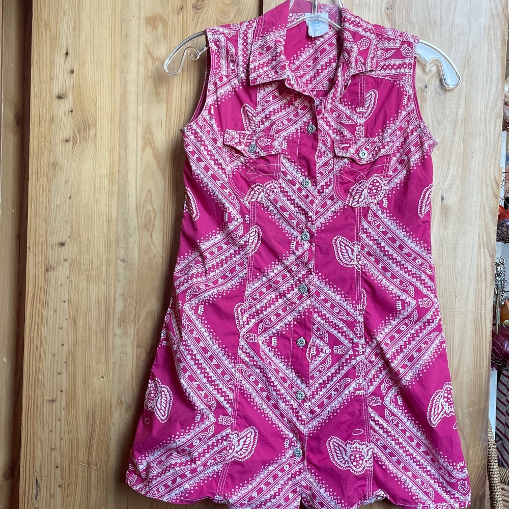 OILILY Winged Strawberry Angels with Crowns Pink Poplin Western Dress 7 122 RARE